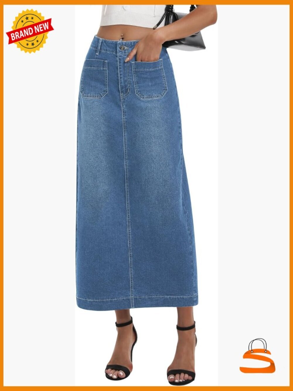 Long Denim Maxi Skirt with Back Slit High Waisted Stretch Pencil Skirt with